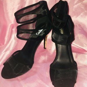 Forever 21 Black & Gold Mesh Stiletto Heels 7.5